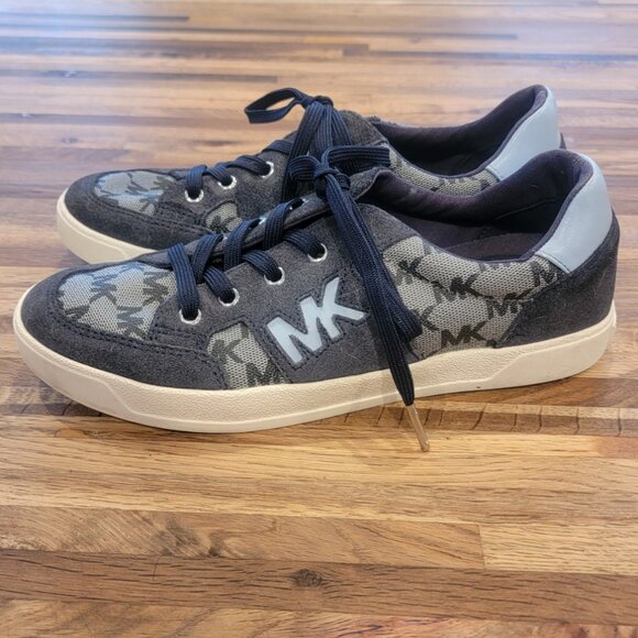 Michael Kors Blue Suede and Canvas Signature MK LOGO Lace Up Sneakers - Picture 1 of 12